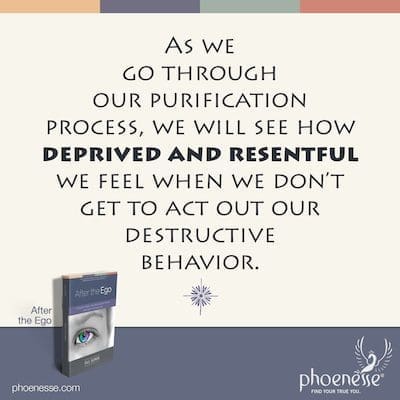À medida que passamos por nosso processo de purificação, veremos como nos sentimos privados e ressentidos quando não conseguimos agir de acordo com nosso comportamento destrutivo.