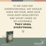 If we had no shortcomings, we would have no fear. And our fear and insecurities are what make us so miserable. They spoil everything.