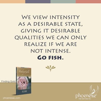 Vemos la intensidad como un estado deseable, dándole cualidades deseables que solo podemos realizar si no somos intensos. Ve pez.