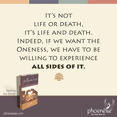 यह जीवन या मृत्यु नहीं है, यह जीवन और मृत्यु है। वास्तव में, यदि हम एकत्व चाहते हैं, तो हमें इसके सभी पक्षों का अनुभव करने के लिए तैयार रहना होगा।